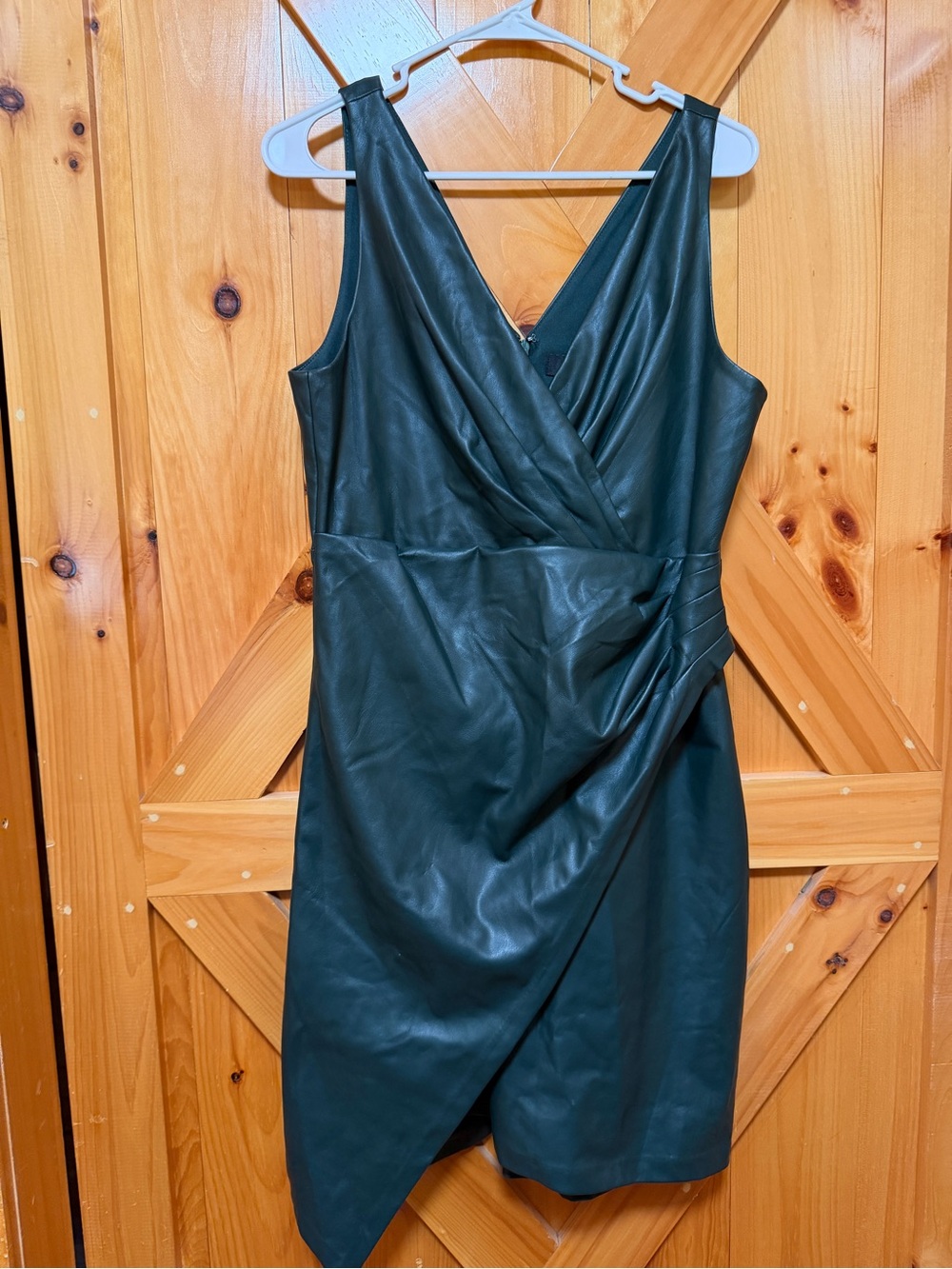 Guess Dark Green Faux Leather Wrap Midi Dress